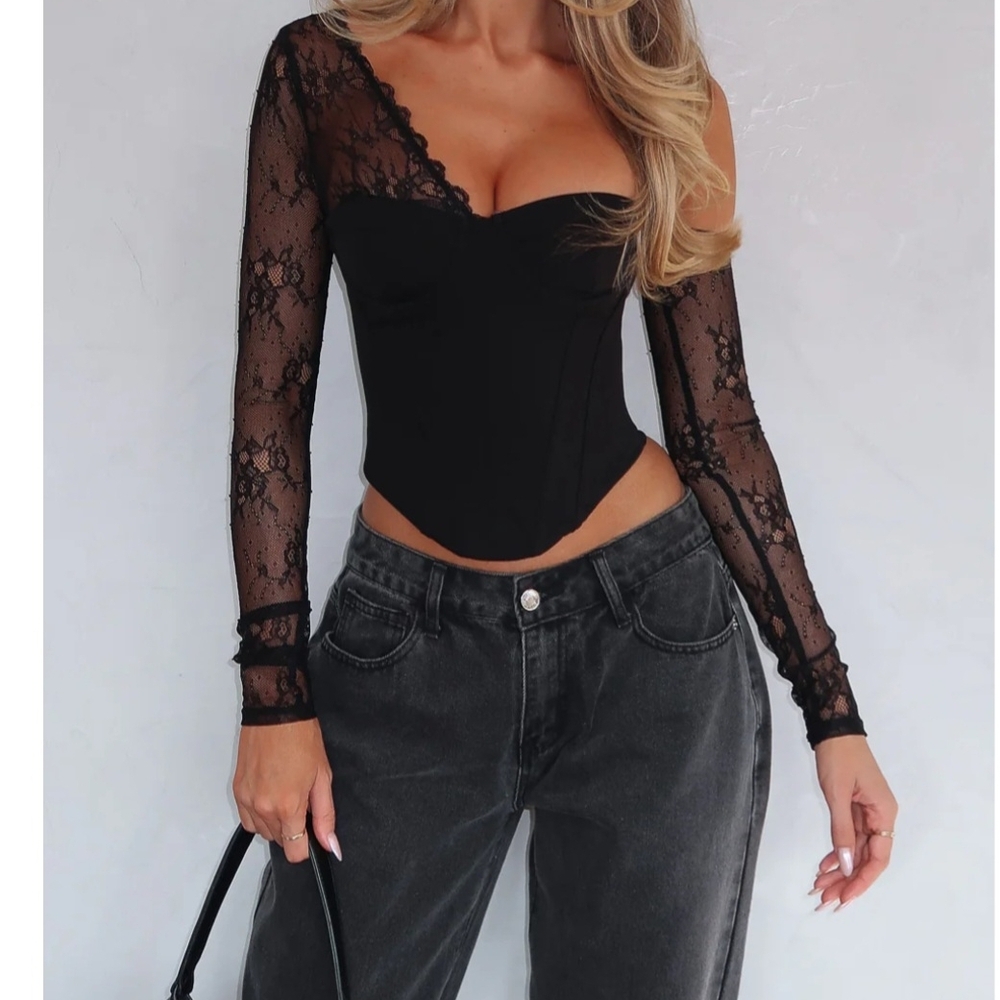 White Fox Boutique Black Lace Corset Top